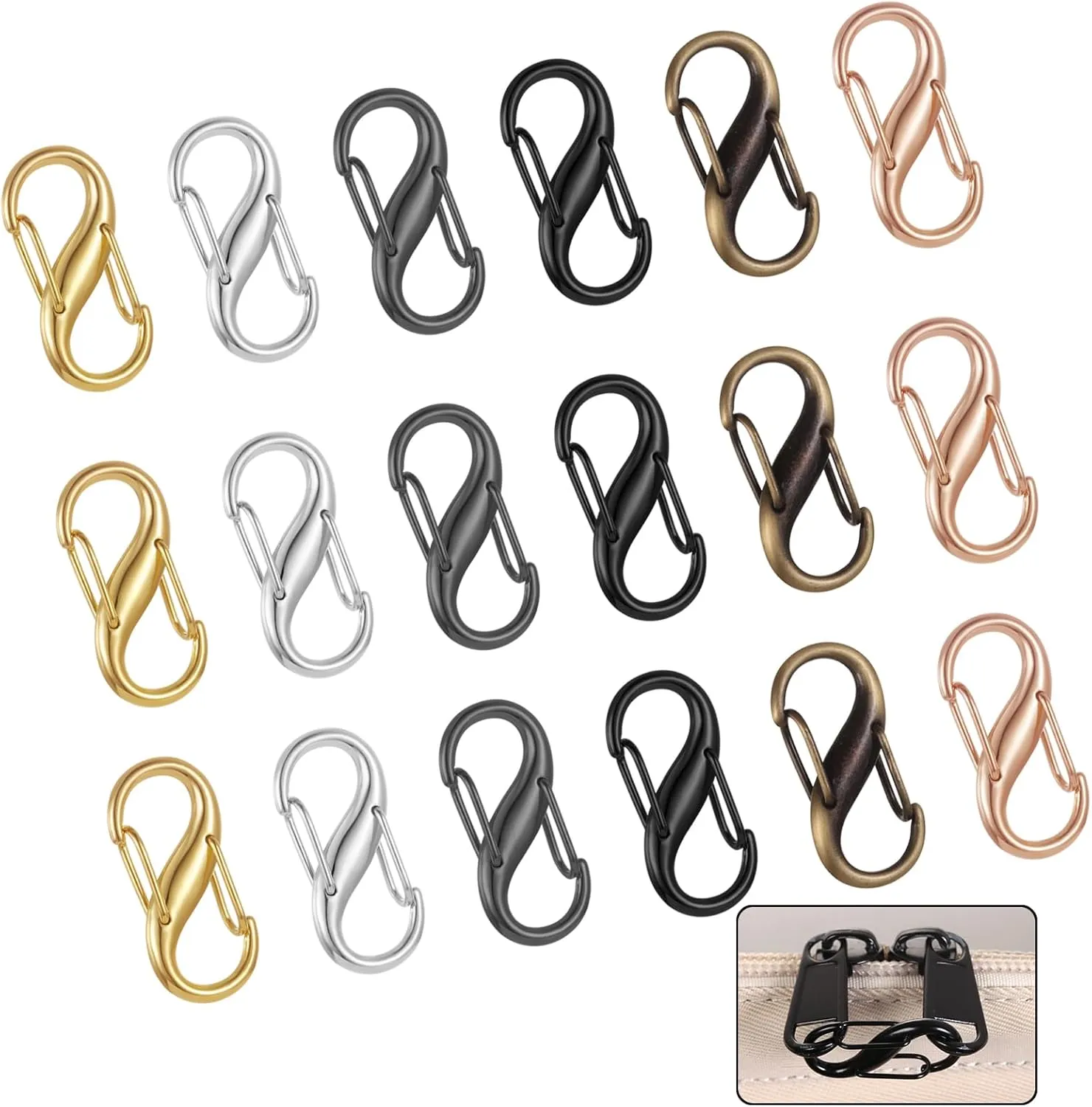 18 Pcs Mini S Carabiner Zipper Locks - Anti-Theft Zipper Locks for Backpacks, Purses, Handbags, Tents & Travel Bags - Durable S Clip for Secure Zipper Protection