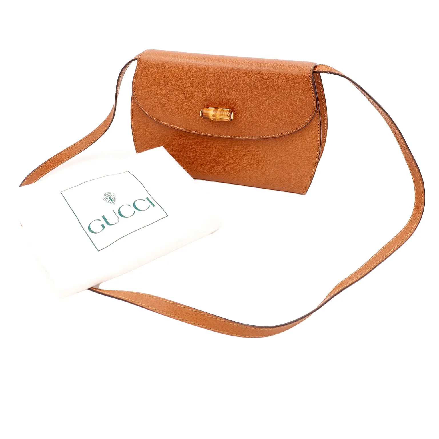 1980s Gucci Caramel Brown Leather Crossbody Shoulder Bag