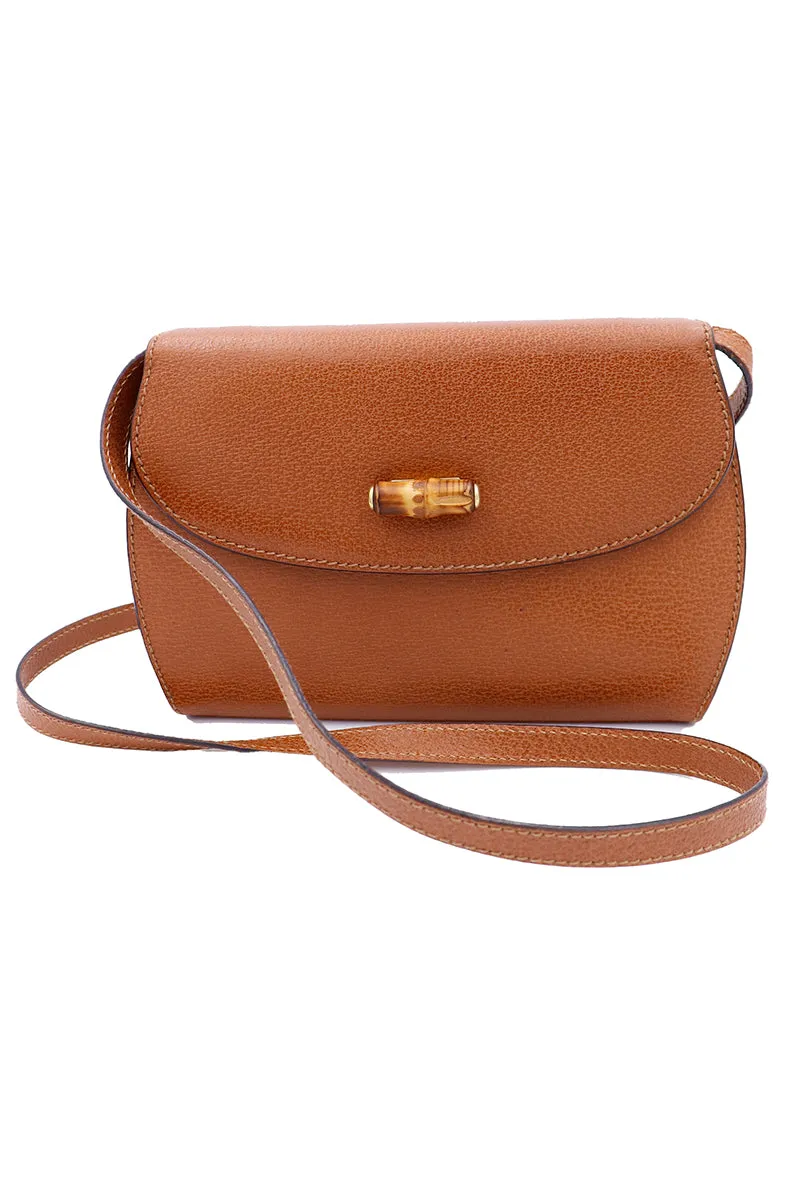 1980s Gucci Caramel Brown Leather Crossbody Shoulder Bag