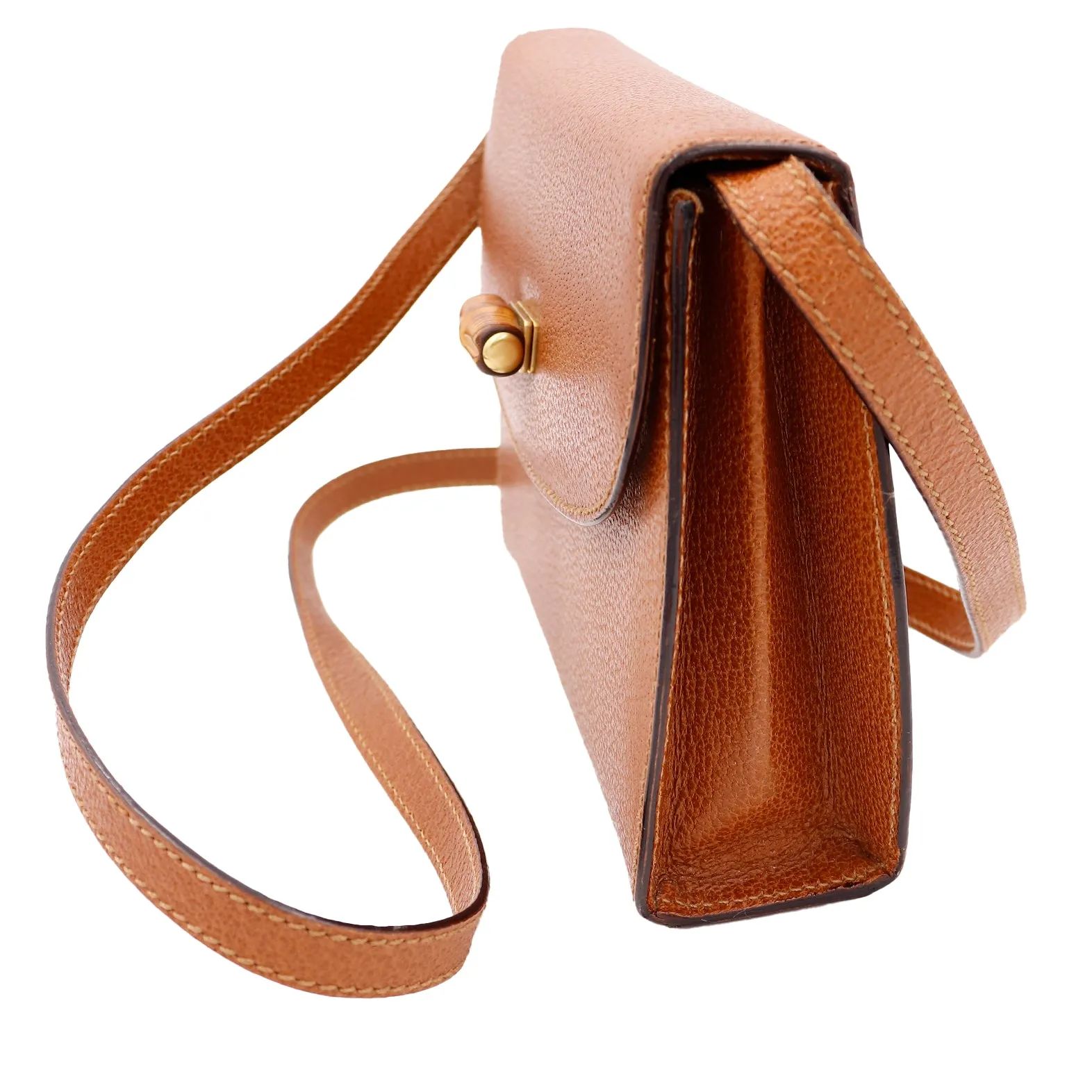 1980s Gucci Caramel Brown Leather Crossbody Shoulder Bag