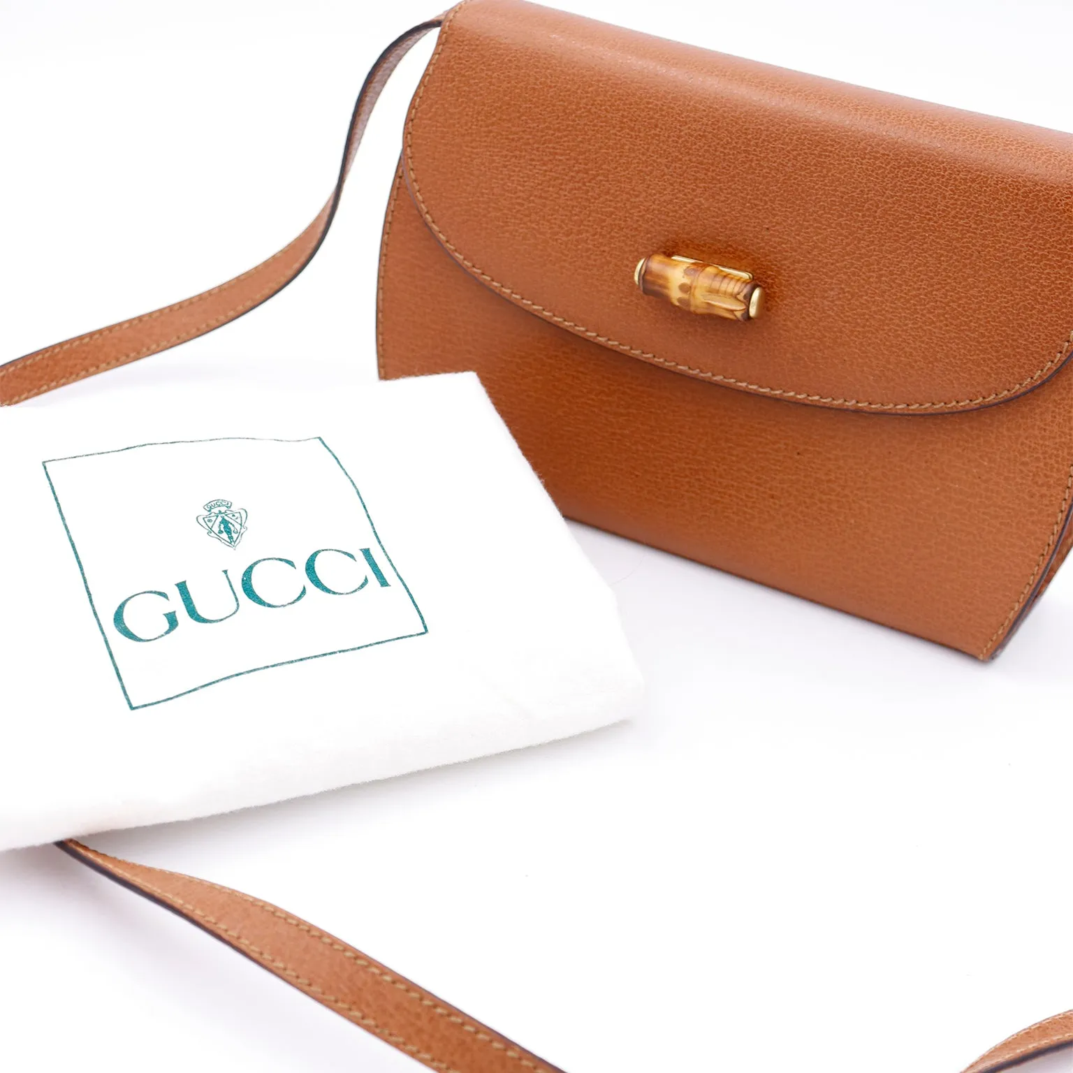 1980s Gucci Caramel Brown Leather Crossbody Shoulder Bag