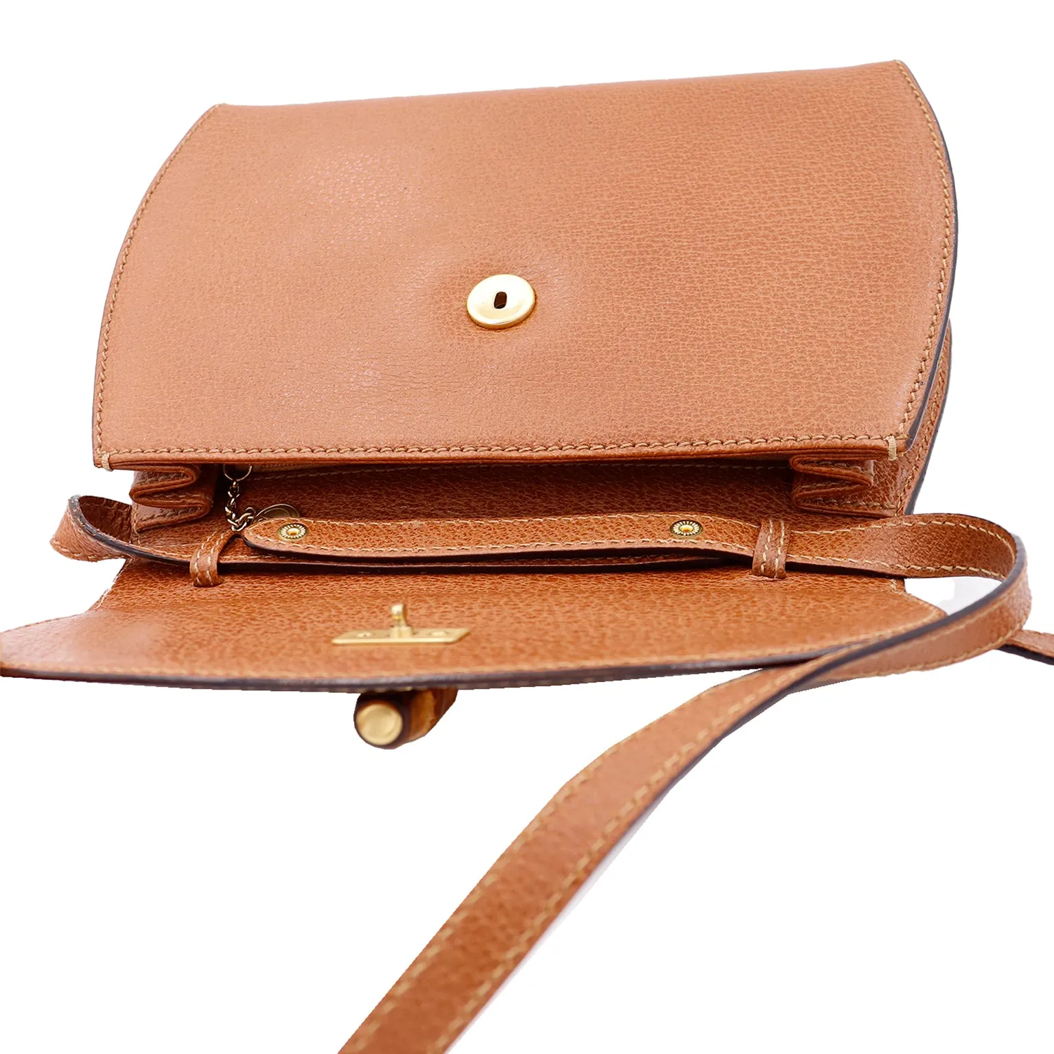1980s Gucci Caramel Brown Leather Crossbody Shoulder Bag