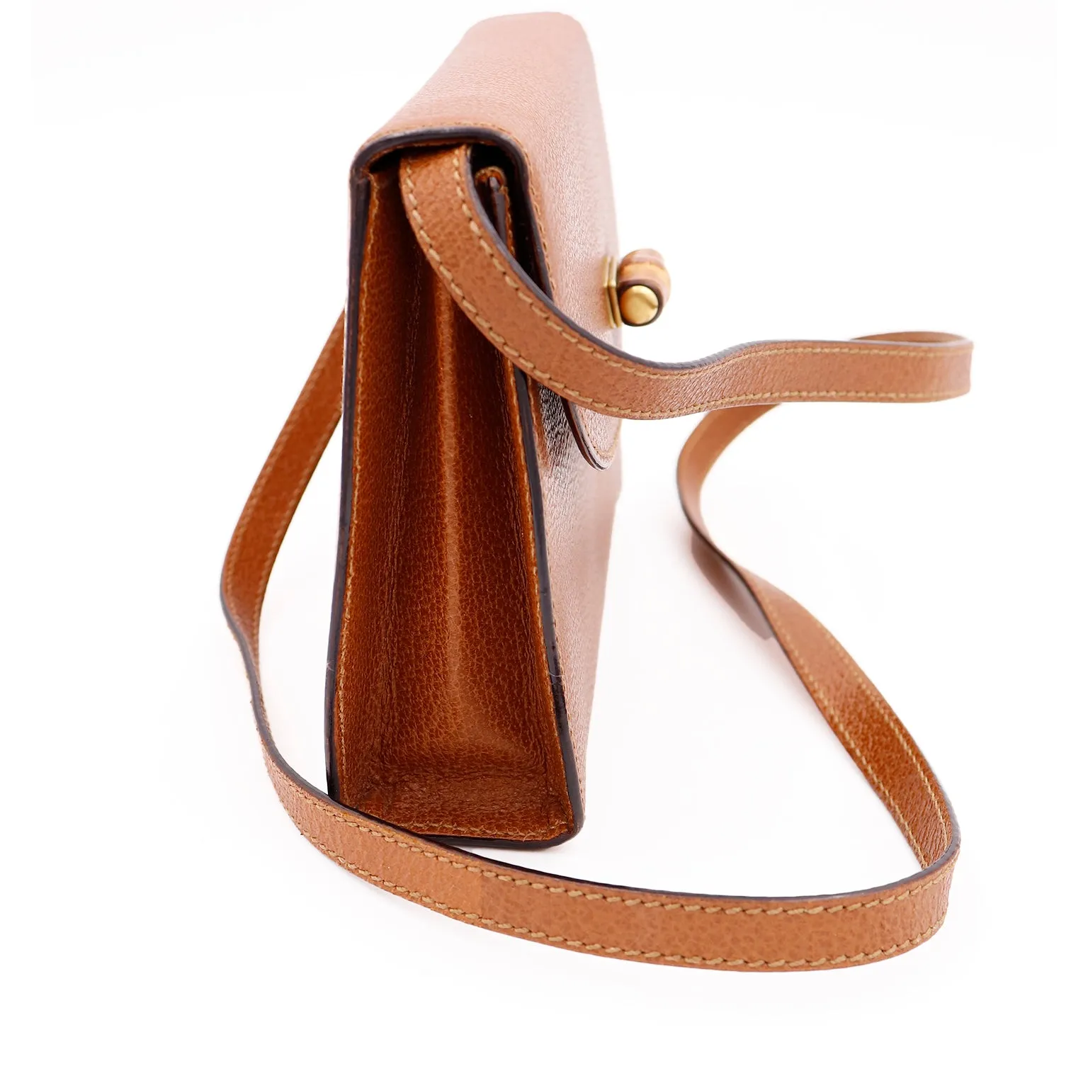 1980s Gucci Caramel Brown Leather Crossbody Shoulder Bag