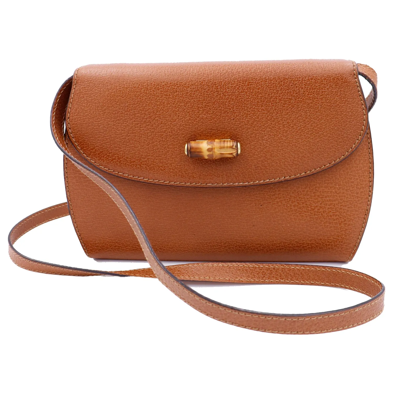 1980s Gucci Caramel Brown Leather Crossbody Shoulder Bag