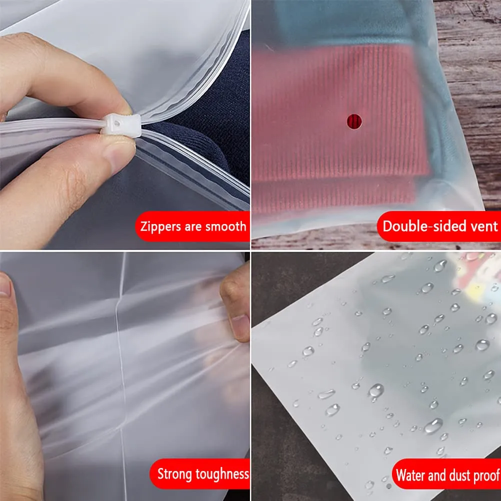 20 Pcs Frosted Travel Storage Clothing Bags, Resealable Plastic Zip-lock Seal Clothes Bags Waterproof Travel Space Saver Organiser Pouch for Home School Travel
