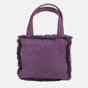 2000s Purple Shearling and Suede Mini Logo Bag
