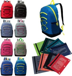 24-Pack - 17" Sport Backpacks with Pencil Pouch - Bookbags in Bulk for Elementary, Middle, and High School Students, 8 Assorted Colors