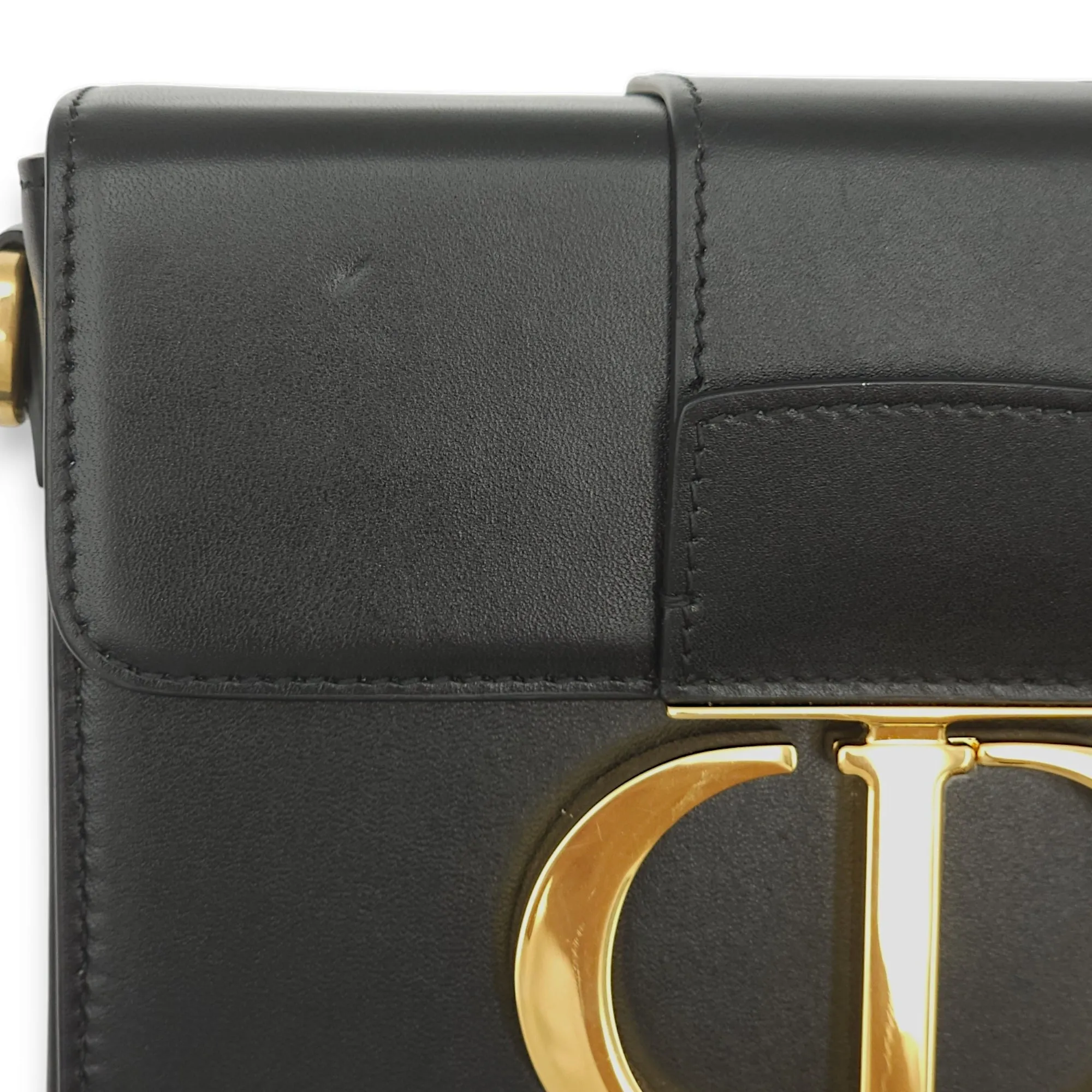 30 Montaigne Box Black Crossbody Bag in Calfskin, Gold hardware