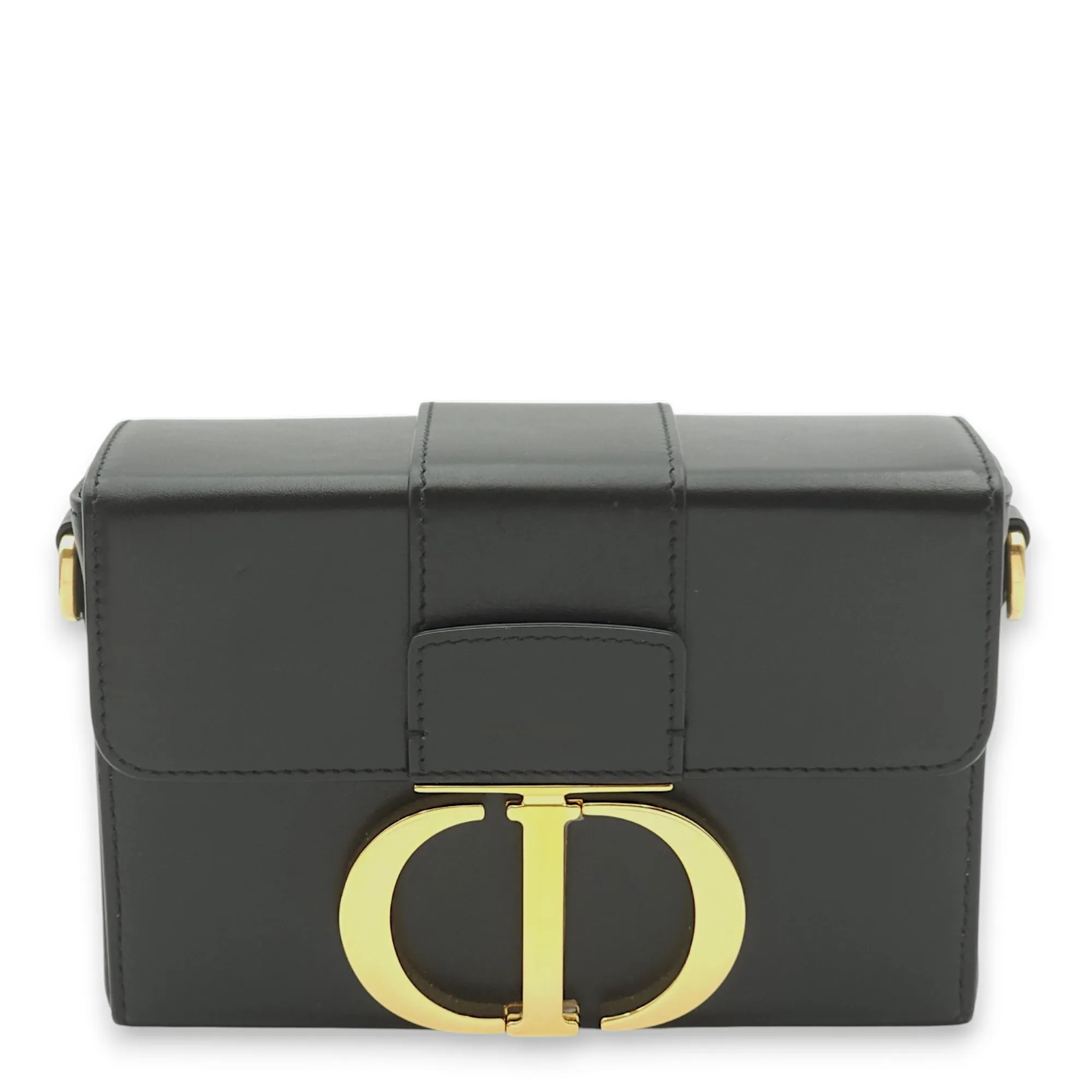 30 Montaigne Box Black Crossbody Bag in Calfskin, Gold hardware