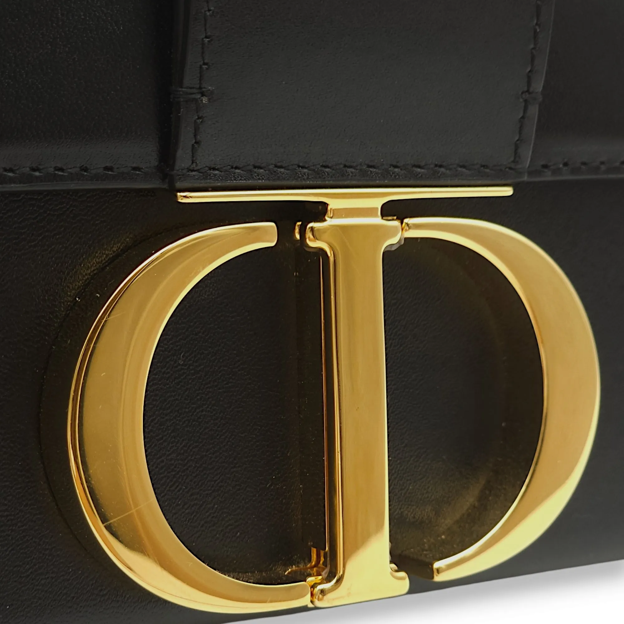 30 Montaigne Box Black Crossbody Bag in Calfskin, Gold hardware