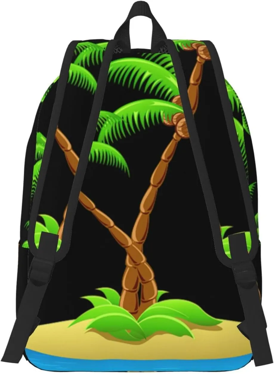 3d Palm Tree Print Canvas Backpack Women,Mens Travel Casual Daypack Bookbag For Laptop Work Travel Hiking