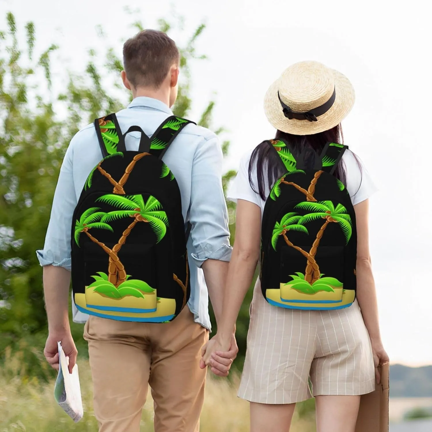 3d Palm Tree Print Canvas Backpack Women,Mens Travel Casual Daypack Bookbag For Laptop Work Travel Hiking