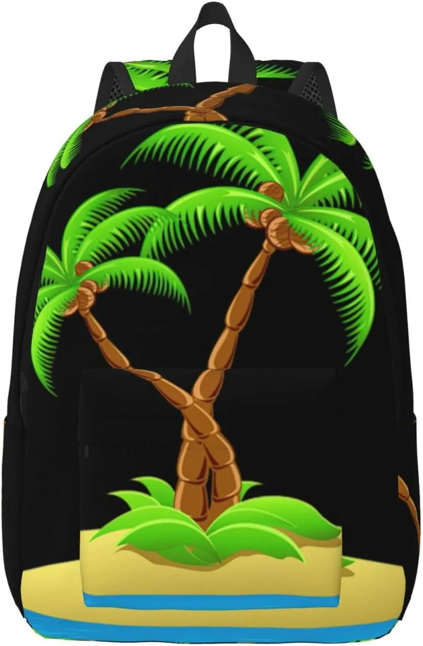 3d Palm Tree Print Canvas Backpack Women,Mens Travel Casual Daypack Bookbag For Laptop Work Travel Hiking