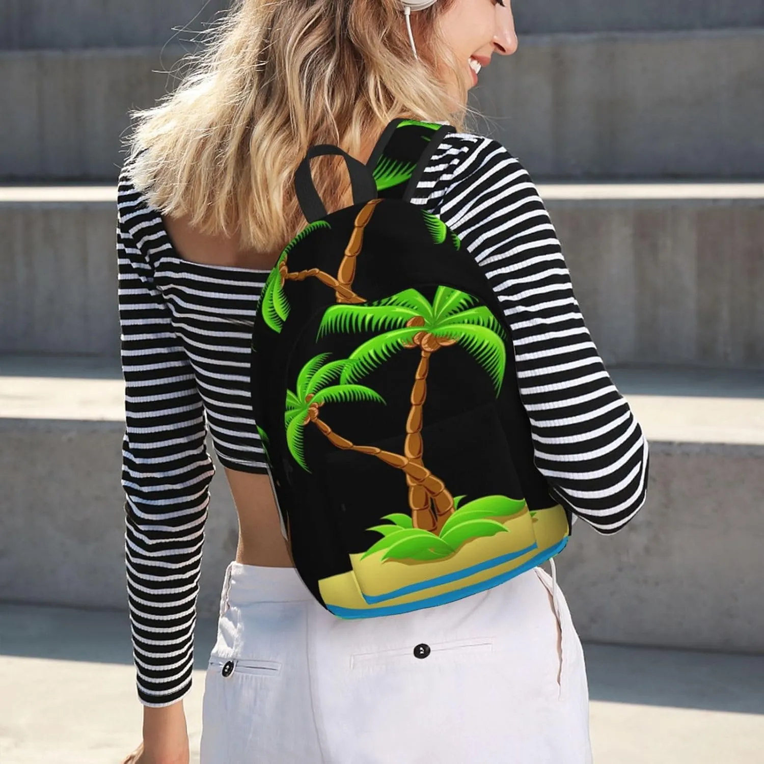 3d Palm Tree Print Canvas Backpack Women,Mens Travel Casual Daypack Bookbag For Laptop Work Travel Hiking