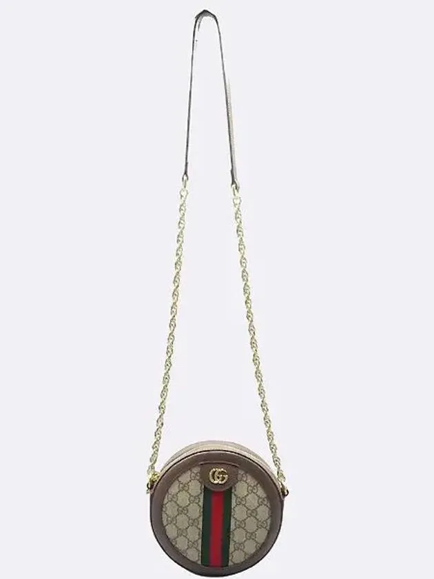 550618 Brown leather Ophidia Web GG round mini chain cross bag