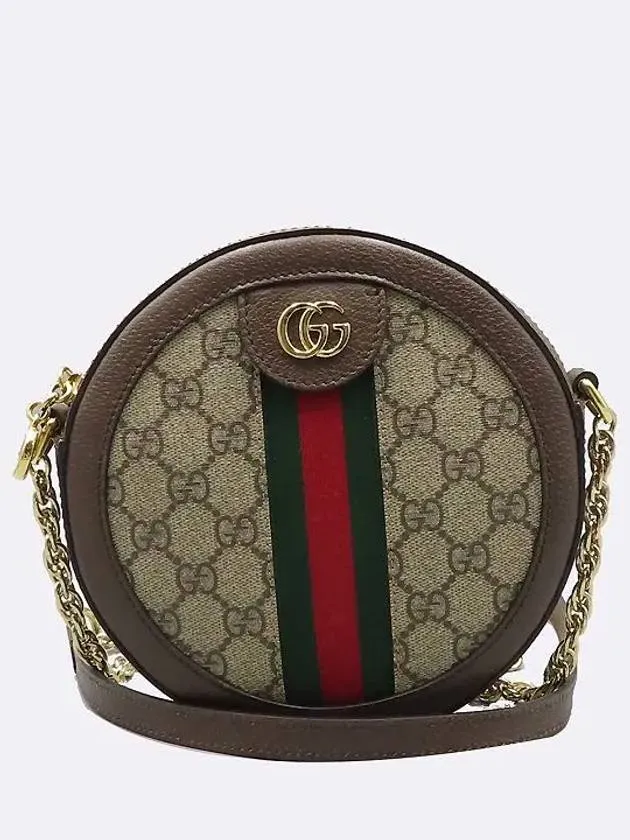 550618 Brown leather Ophidia Web GG round mini chain cross bag