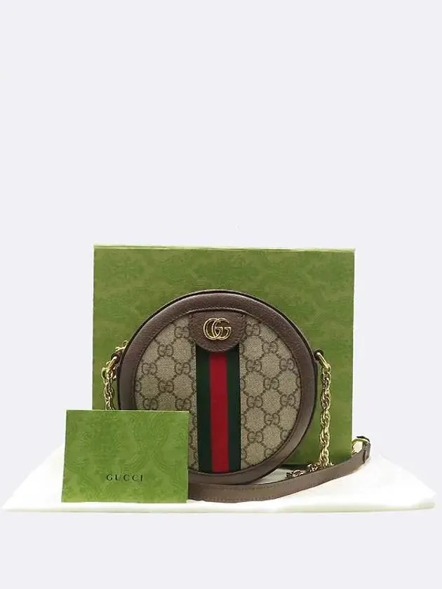 550618 Brown leather Ophidia Web GG round mini chain cross bag
