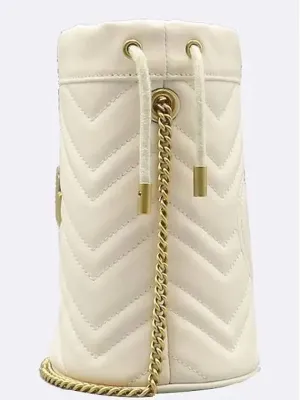 575163 White Matelasse Chevron Leather GG Marmont Mini Bucket Chain Cross Bag