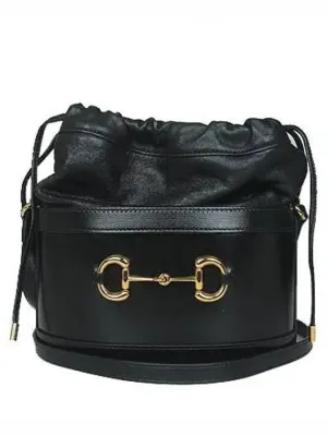 602118 Black leather 1955 Horsebit bucket shoulder bag and crossbag