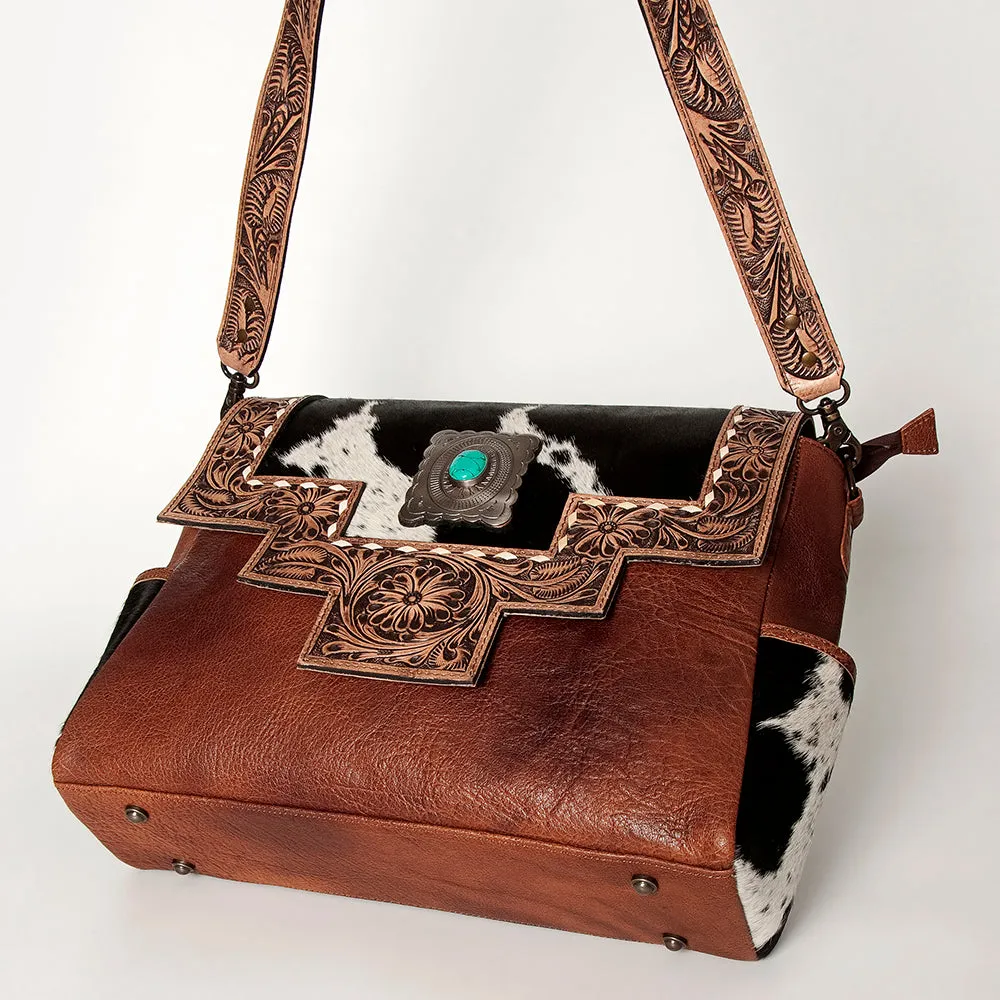 ADBG842B American Darling Hand Tooled Hair On Genuine Leather Women Bag Western Handbag Purse