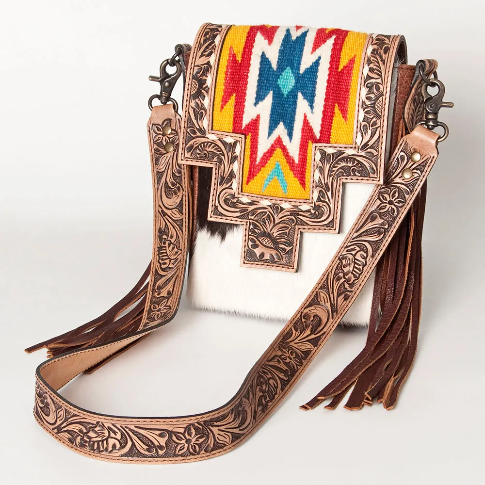 ADBG856E American Darling Hand Tooled Saddle Blanket Hair On Genuine Leather Women Bag Western Handbag Purse