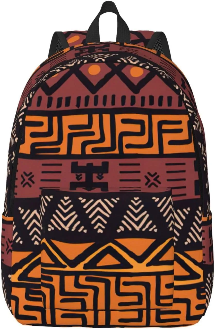 African Mud Cloth Tribal Print Canvas Backpack Women,Mens Travel Casual Daypack Bookbag For Laptop Work Travel Hiking