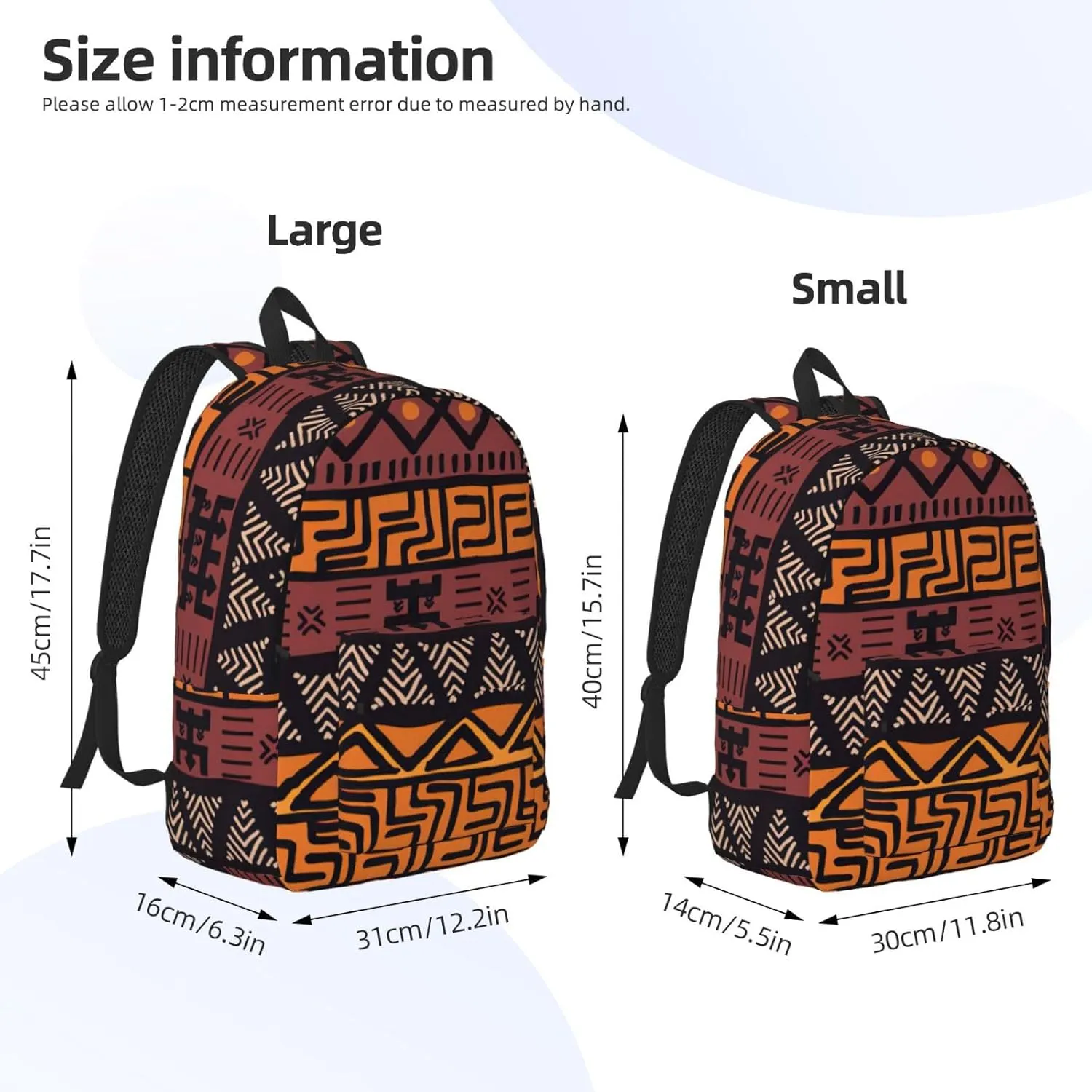 African Mud Cloth Tribal Print Canvas Backpack Women,Mens Travel Casual Daypack Bookbag For Laptop Work Travel Hiking