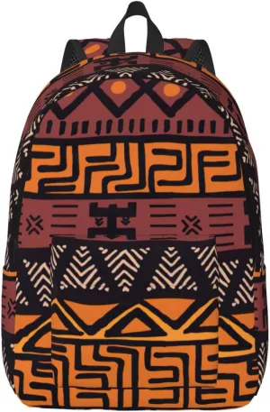 African Mud Cloth Tribal Print Canvas Backpack Women,Mens Travel Casual Daypack Bookbag For Laptop Work Travel Hiking
