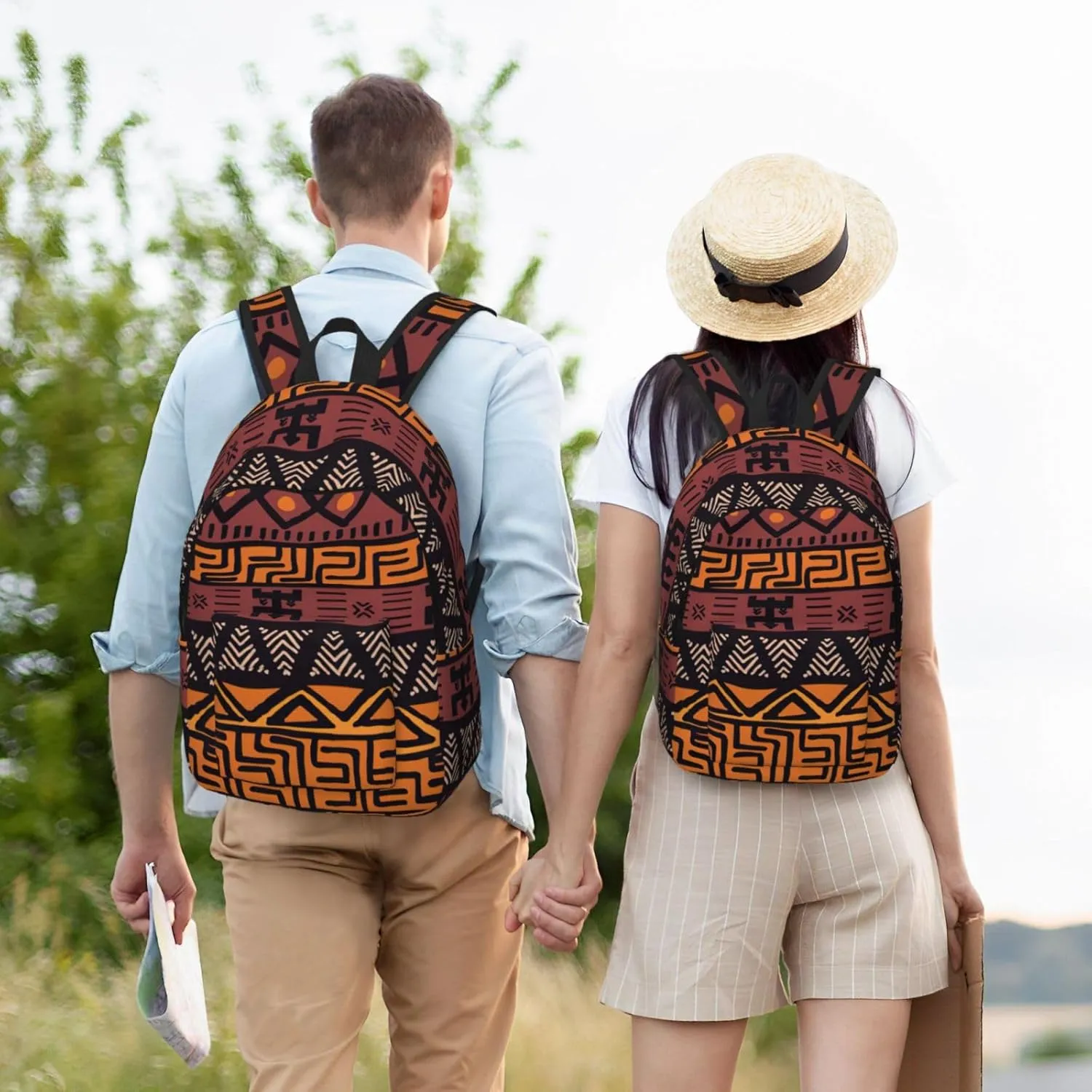 African Mud Cloth Tribal Print Canvas Backpack Women,Mens Travel Casual Daypack Bookbag For Laptop Work Travel Hiking