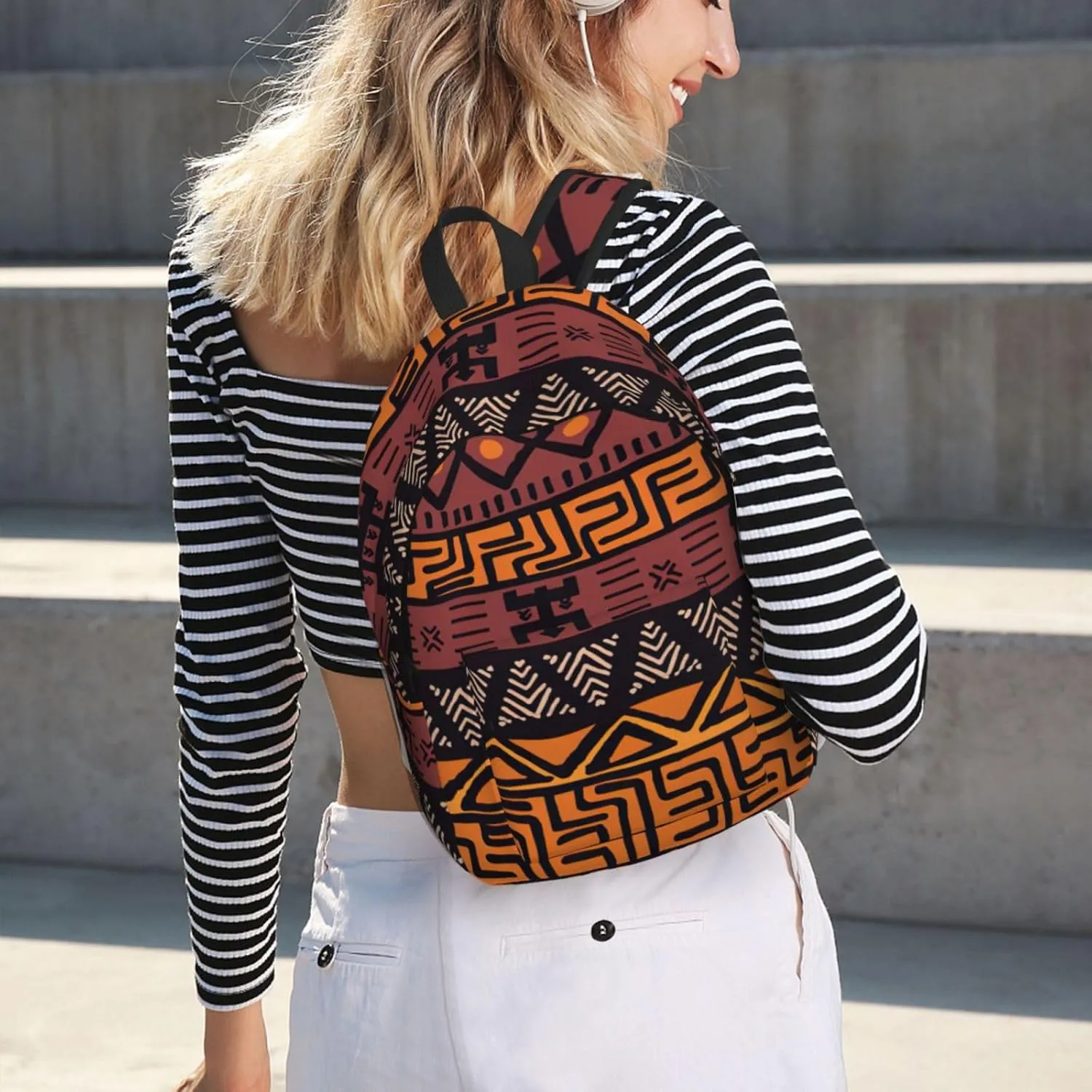 African Mud Cloth Tribal Print Canvas Backpack Women,Mens Travel Casual Daypack Bookbag For Laptop Work Travel Hiking