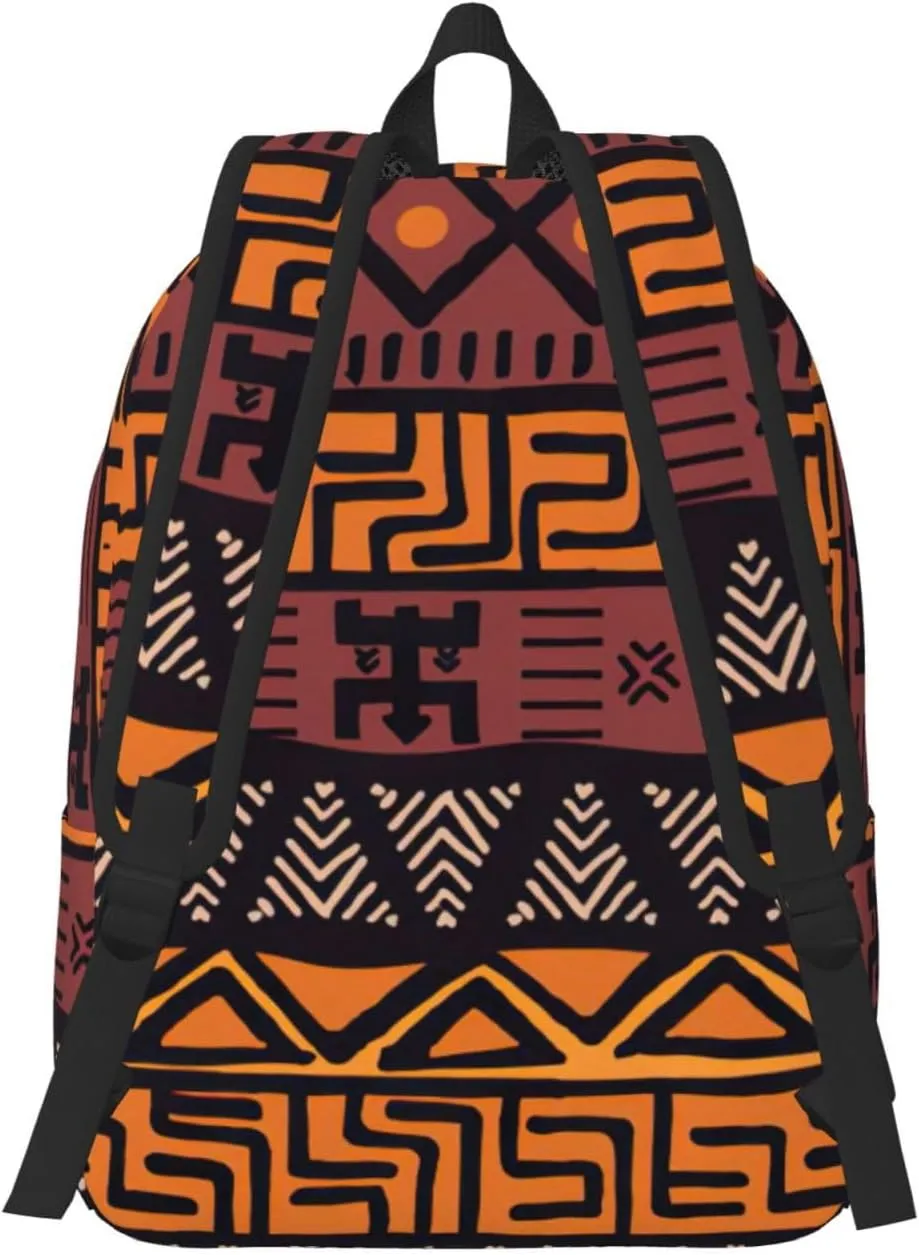 African Mud Cloth Tribal Print Canvas Backpack Women,Mens Travel Casual Daypack Bookbag For Laptop Work Travel Hiking