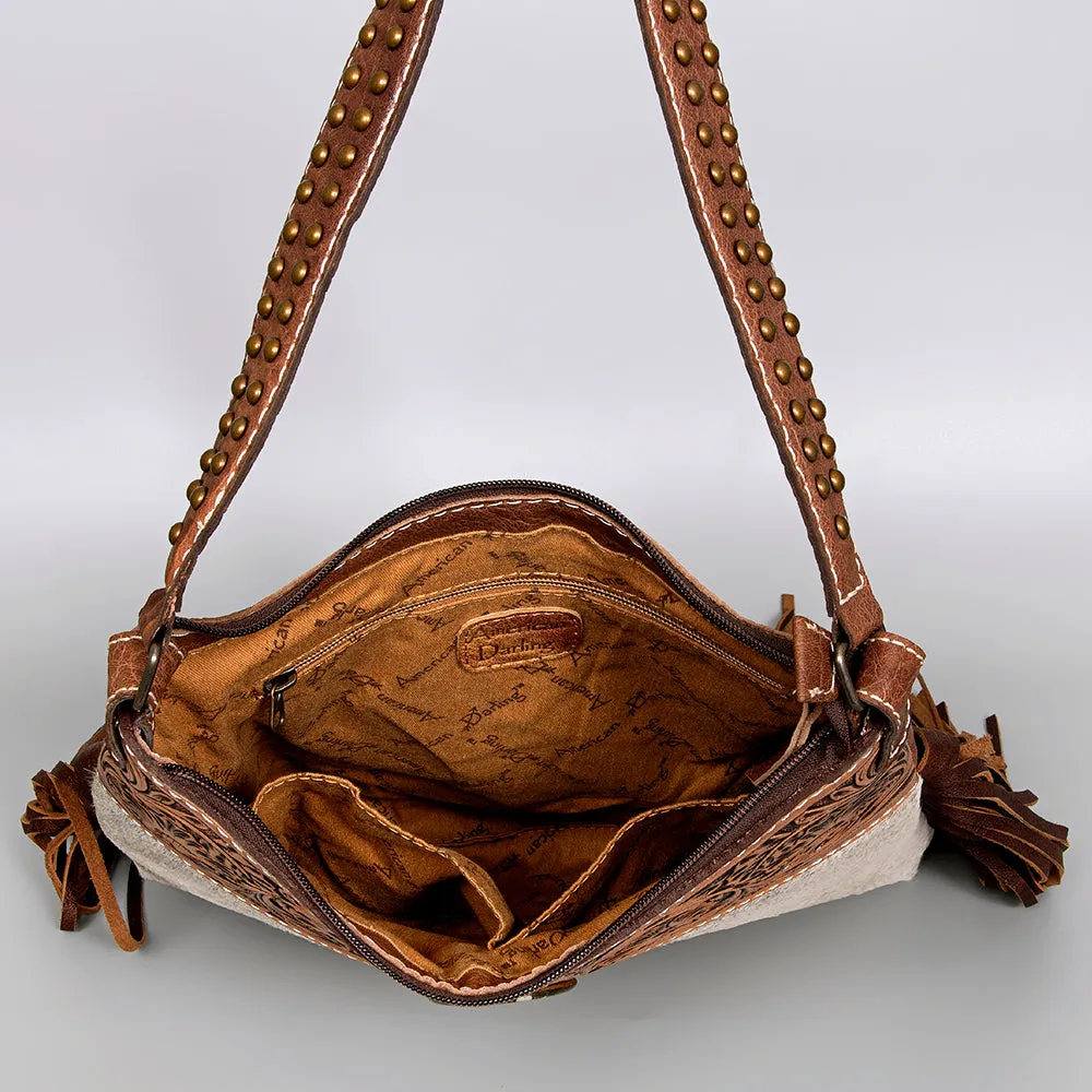 American Darling ADBG980A Hobo Hand Tooled Hair-On Genuine Leather Women Bag Western Handbag Purse