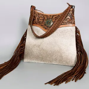 American Darling ADBG980A Hobo Hand Tooled Hair-On Genuine Leather Women Bag Western Handbag Purse