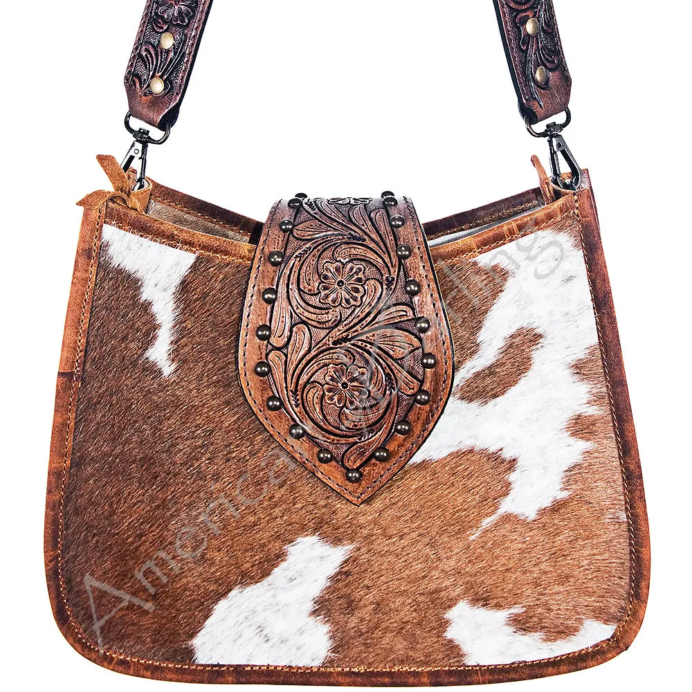 American Darling ADBGS101BRW Hobo Hand Tooled Hair On Genuine Leather Women Bag Western Handbag Purse