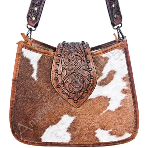 American Darling ADBGS101BRW Hobo Hand Tooled Hair On Genuine Leather Women Bag Western Handbag Purse