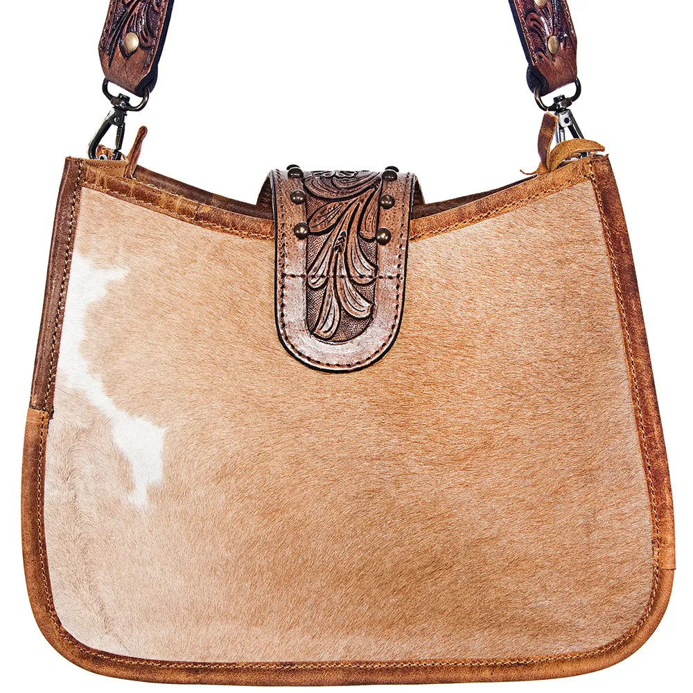 American Darling ADBGS101BRW Hobo Hand Tooled Hair On Genuine Leather Women Bag Western Handbag Purse