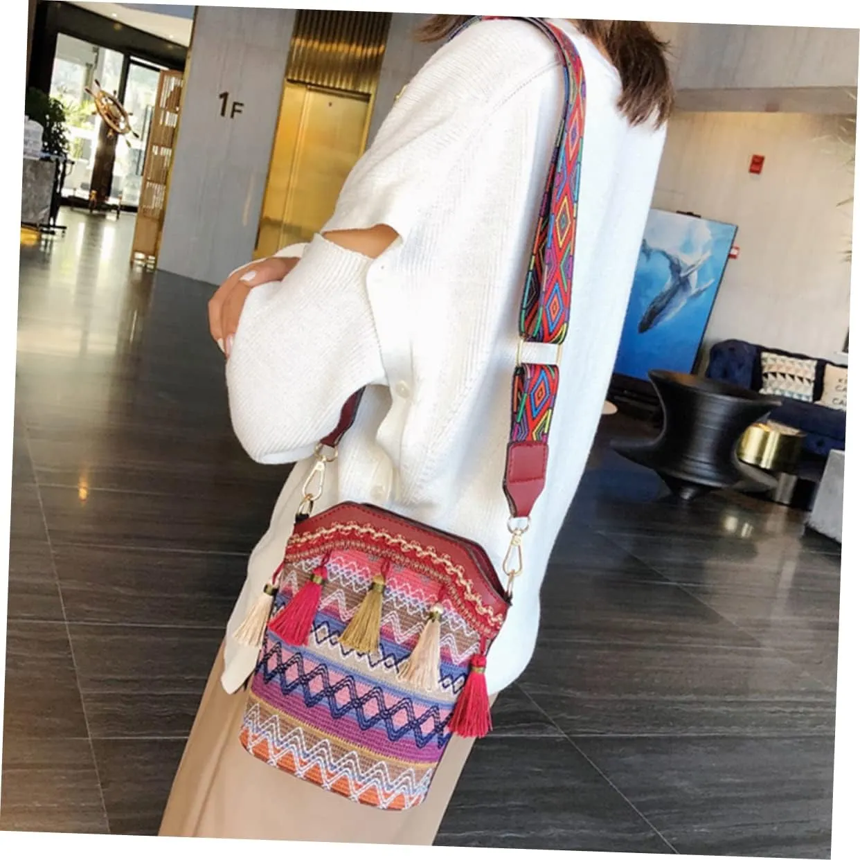 Amosfun Messenger bag women's crossbody bags women's zip bags zip bag boho shoulder bag women's shoulder bags woven shoulder bag woman shoulder bag one shoulder bag bucket miss