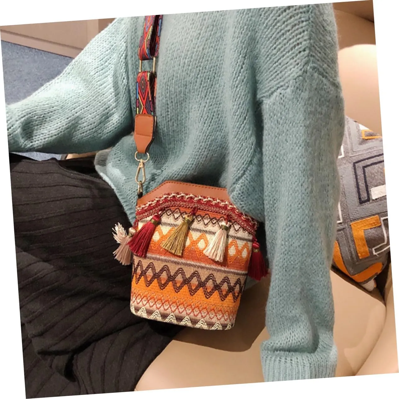 Amosfun Messenger bag women's crossbody bags women's zip bags zip bag boho shoulder bag women's shoulder bags woven shoulder bag woman shoulder bag one shoulder bag bucket miss