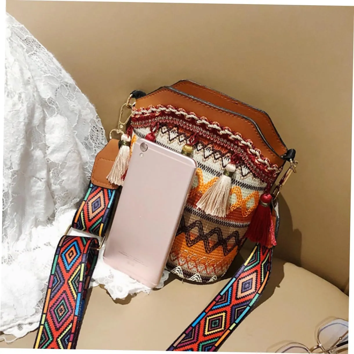 Amosfun Messenger bag women's crossbody bags women's zip bags zip bag boho shoulder bag women's shoulder bags woven shoulder bag woman shoulder bag one shoulder bag bucket miss