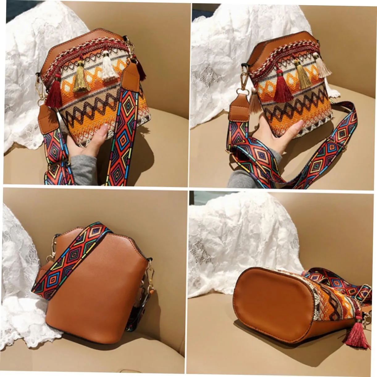 Amosfun Messenger bag women's crossbody bags women's zip bags zip bag boho shoulder bag women's shoulder bags woven shoulder bag woman shoulder bag one shoulder bag bucket miss