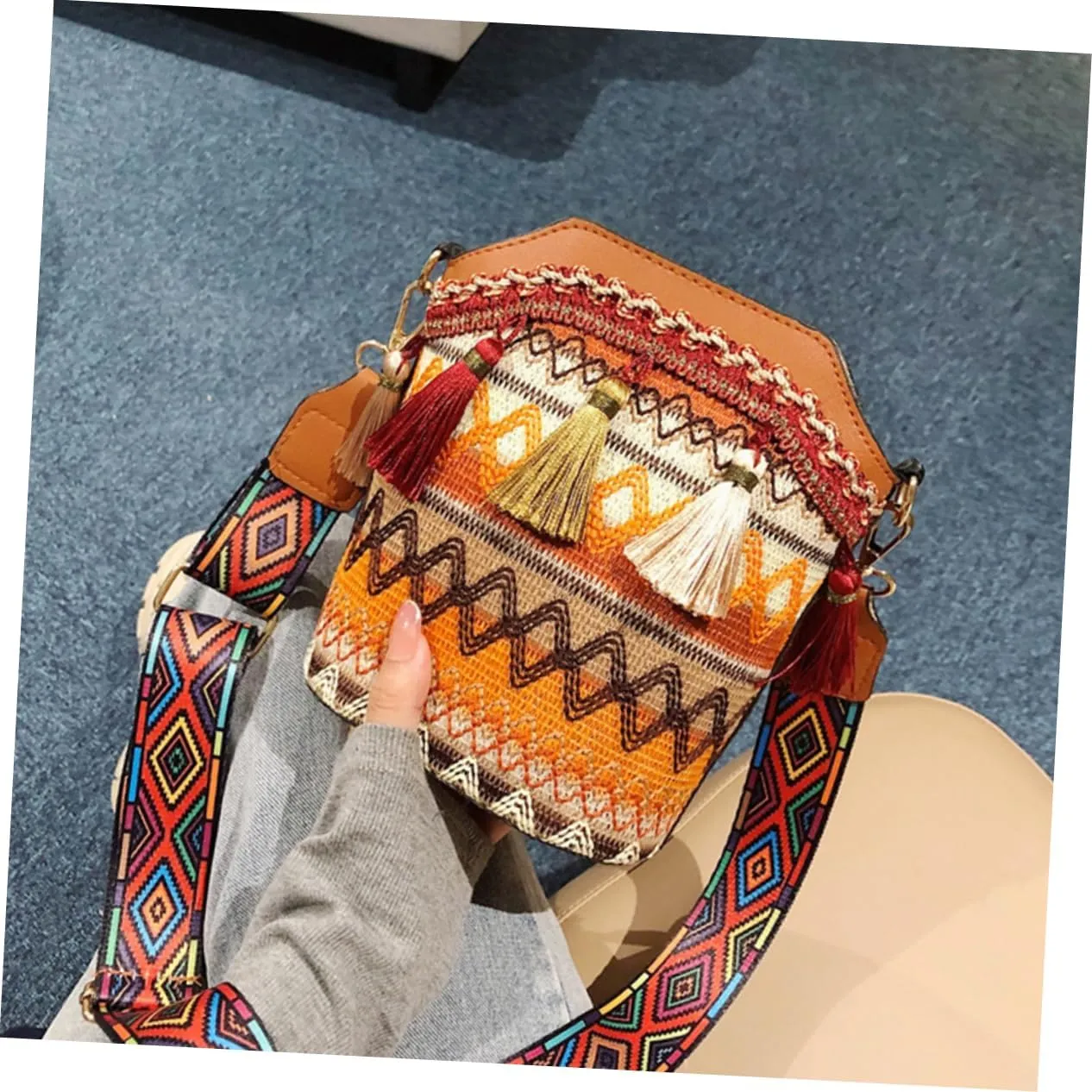 Amosfun Messenger bag women's crossbody bags women's zip bags zip bag boho shoulder bag women's shoulder bags woven shoulder bag woman shoulder bag one shoulder bag bucket miss