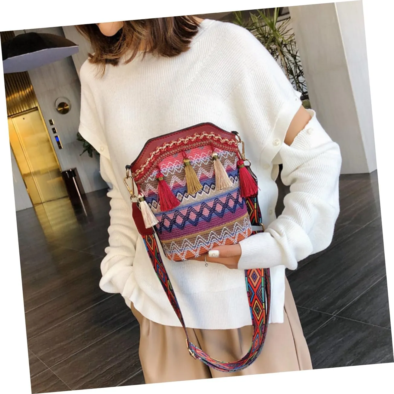 Amosfun Messenger bag women's crossbody bags women's zip bags zip bag boho shoulder bag women's shoulder bags woven shoulder bag woman shoulder bag one shoulder bag bucket miss