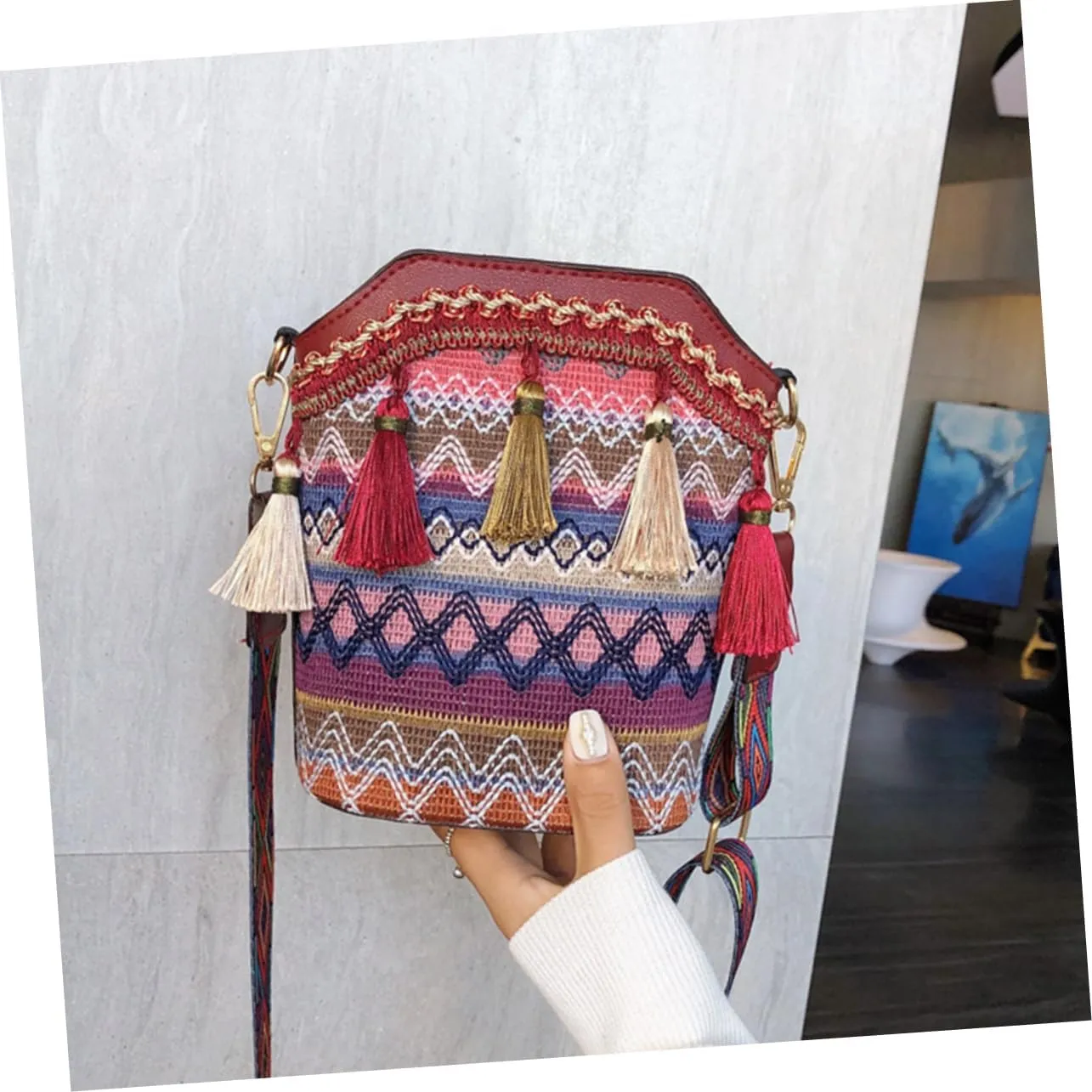 Amosfun Messenger bag women's crossbody bags women's zip bags zip bag boho shoulder bag women's shoulder bags woven shoulder bag woman shoulder bag one shoulder bag bucket miss