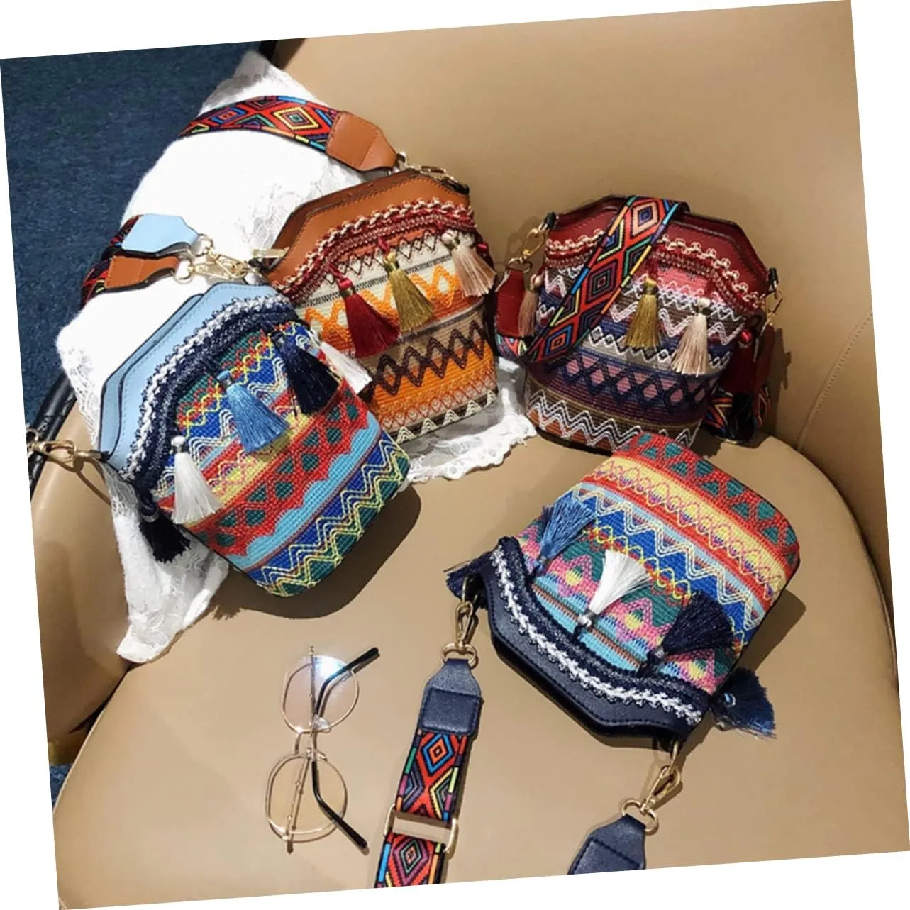 Amosfun Messenger bag women's crossbody bags women's zip bags zip bag boho shoulder bag women's shoulder bags woven shoulder bag woman shoulder bag one shoulder bag bucket miss