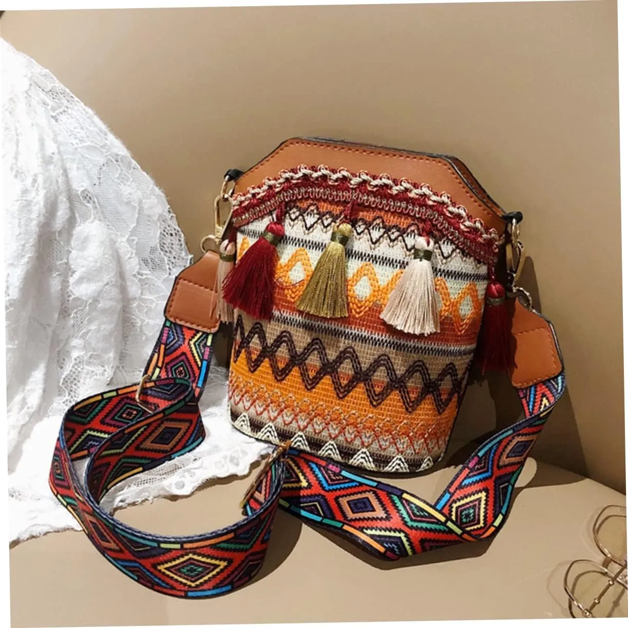 Amosfun Messenger bag women's crossbody bags women's zip bags zip bag boho shoulder bag women's shoulder bags woven shoulder bag woman shoulder bag one shoulder bag bucket miss