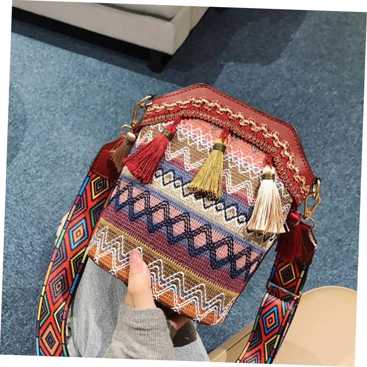 Amosfun Messenger bag women's crossbody bags women's zip bags zip bag boho shoulder bag women's shoulder bags woven shoulder bag woman shoulder bag one shoulder bag bucket miss