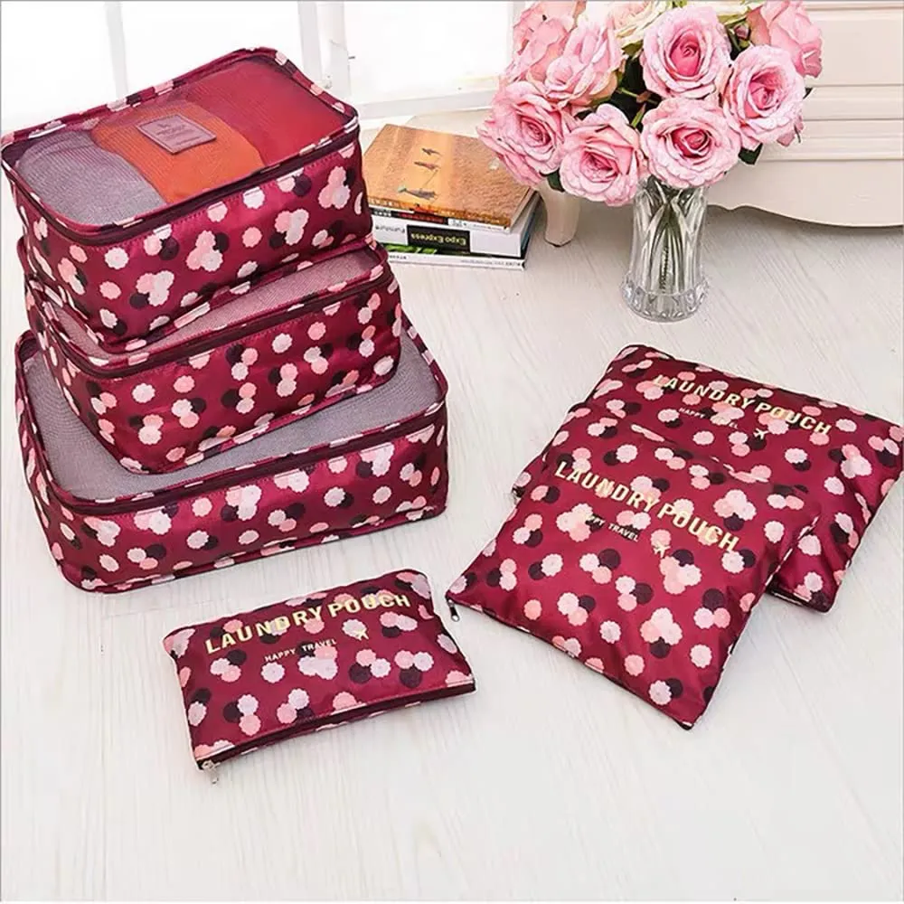 Angeer 12 Pcs Luggage Organiser Set Compression Pouch Packing Cubes Travel Storage Bags Clothes Suitcase (Wine red flowers) Wine Red Flowers