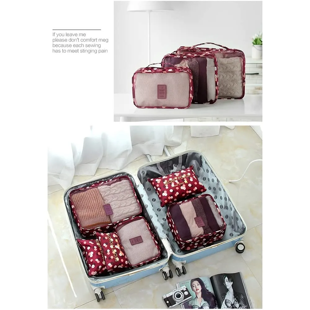 Angeer 12 Pcs Luggage Organiser Set Compression Pouch Packing Cubes Travel Storage Bags Clothes Suitcase (Wine red flowers) Wine Red Flowers