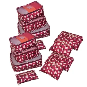Angeer 12 Pcs Luggage Organiser Set Compression Pouch Packing Cubes Travel Storage Bags Clothes Suitcase (Wine red flowers) Wine Red Flowers