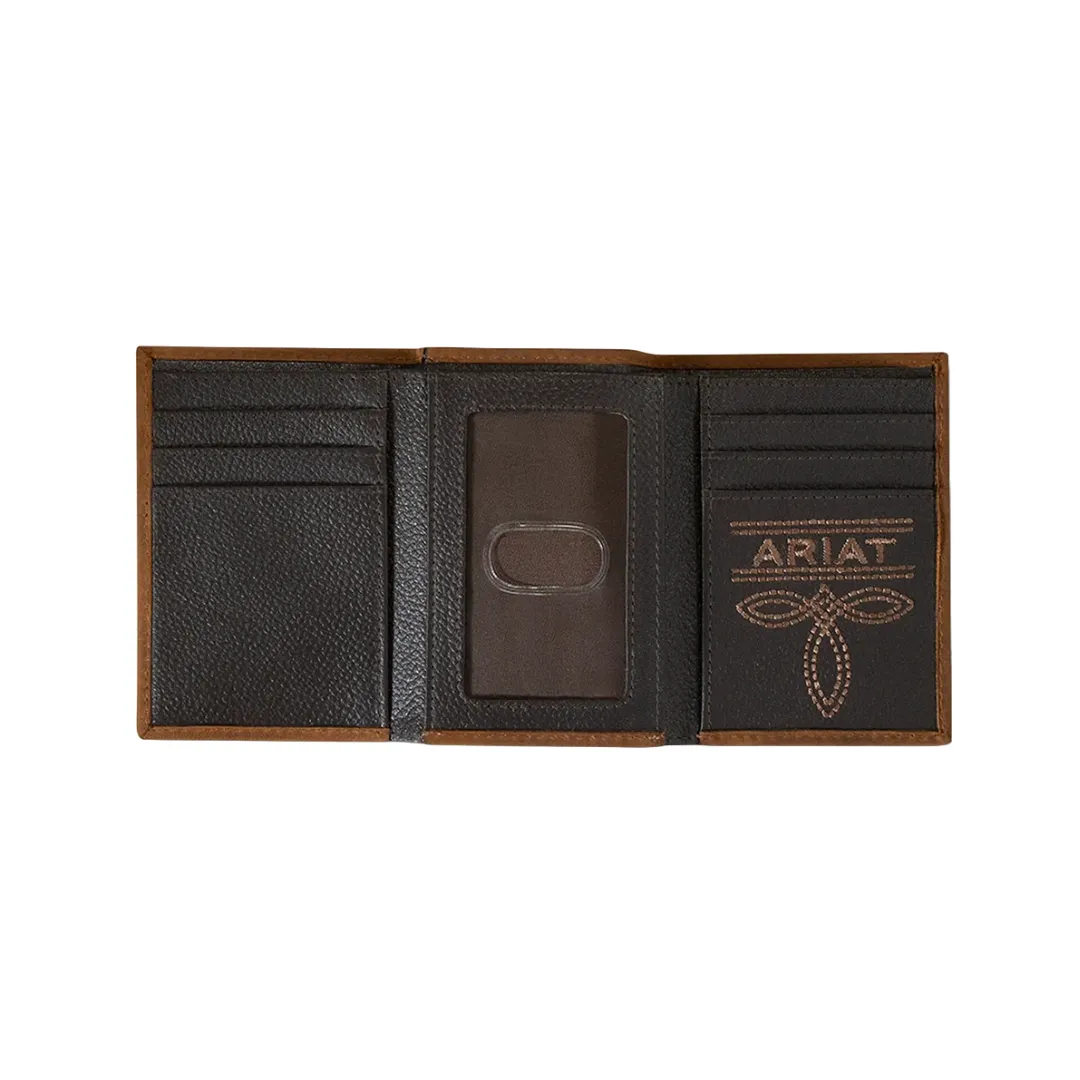 Ariat American Flag Embroidered Aged Bark Trifold Wallet A35548217